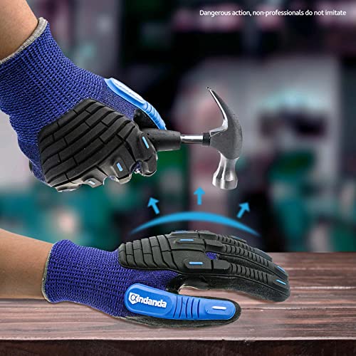 Andanda Level 5 Cut Resistant Work Gloves, Impact Resistant Mechanic Gloves With Tpr, Nitrile Coated, Power Grip, Industrial Grade Anti Vibration Gloves For Men/Women, Black & Blue/Large/1 Pair #TOP4