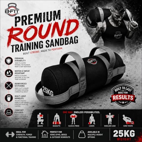 Image of B Fit Upgraded Bulgarian /Round Training Bag for Fitness Gym Training, Cross fit, Wrestling, Judo, Grappling, MMA, Full Body Workout. (Round Training Bag, 25 Kg)