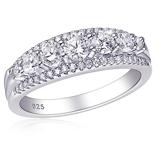SHELOVES Sterling Silver Eternity Bands for Women Simulated Diamond Cubic Zirconia Wedding Rings