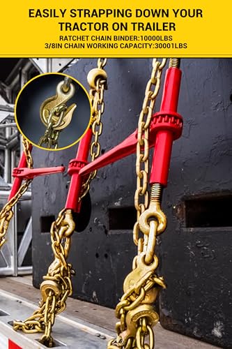 Image of 4 Pack Ratchet Chain Binders 5 /16'' - 3 /8'' | Load Binder with 2 Grab Hooks | Tie Downs for Grade 70 Transport Chain | 6000 Lbs. Safe Working Load- Heavy Duty Ratchet Binders for Towing