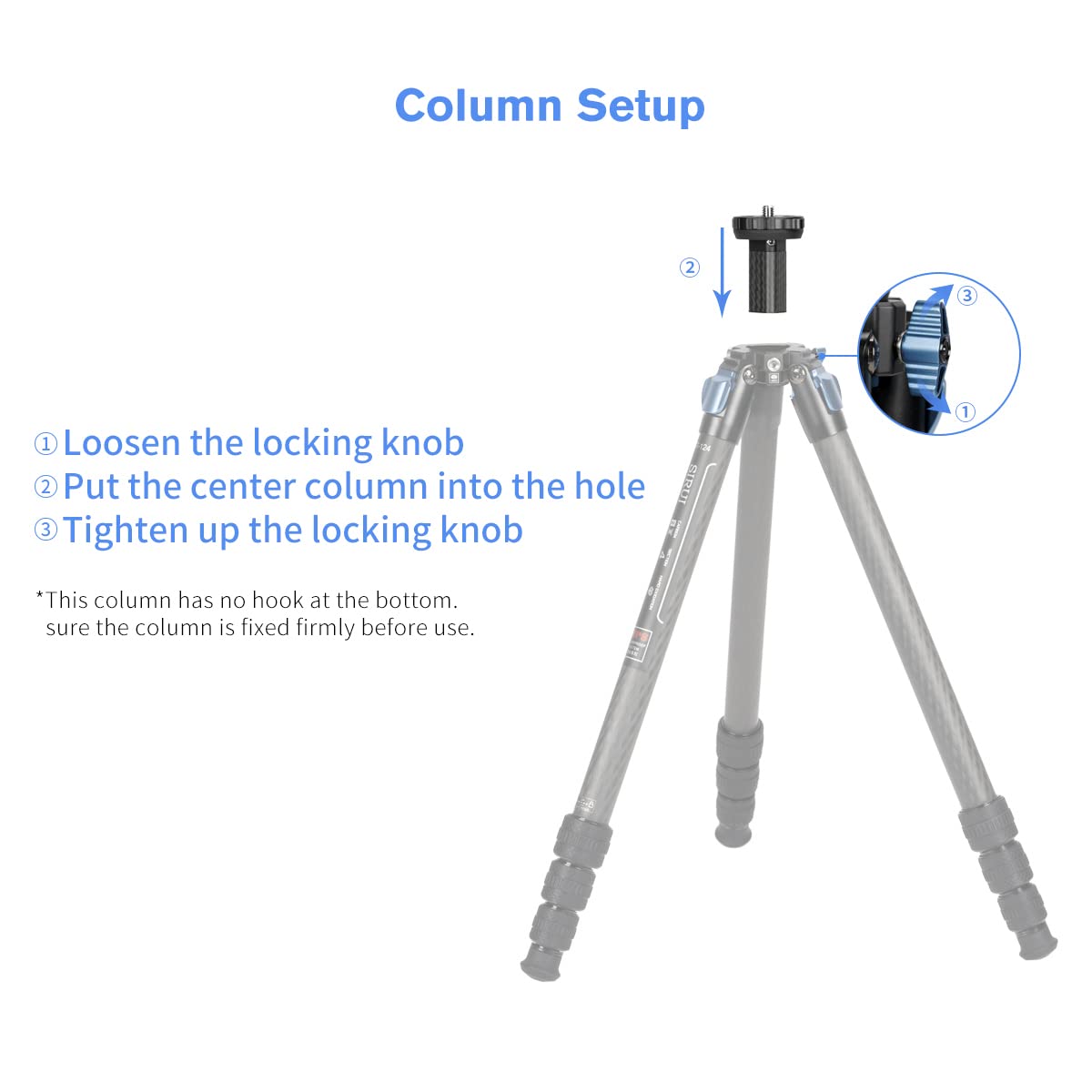 Sirui ST-Z Columna central corta, fibra de carbono, accesorio para trípode de cámara, ST-124, ST-125, ligero, 1 sección de pata, altura máxima de 70 mm