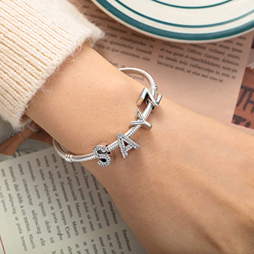 Letter Charms Fits Pandora Bracelets S925 Sterling Silver Initial Charms for Bracelets Alphabet A-Z Letters Bead Bracelets Necklace Pendent with Cubic Zirconia for Women Birthday Ceremony DIY Jewelry2