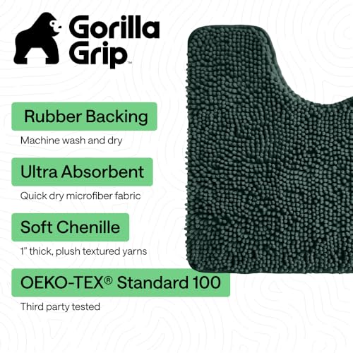 Image of GORILLA GRIP Bathroom Rug Sets, Soft Chenille 2 Piece Area Rugs Set, Toilet Base Mat and 30x20 Carpet, Absorbent Microfiber Washable Mats Dry Quickly, Home Decor and Bath Room Accessories, Hunter