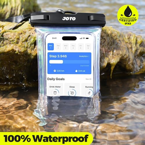 Image of JOTO Up to 7 inch Universal Waterproof Phone Case for iPhone 16 15 14 13 Plus Pro Max, IPX8 Cellphone Dry Bag 12 11 Pro Max XR X 8 7 6S Plus SE, Galaxy S23 S22 S21 S20+ S20 S10 Plus Note, Pixel -Sparkle