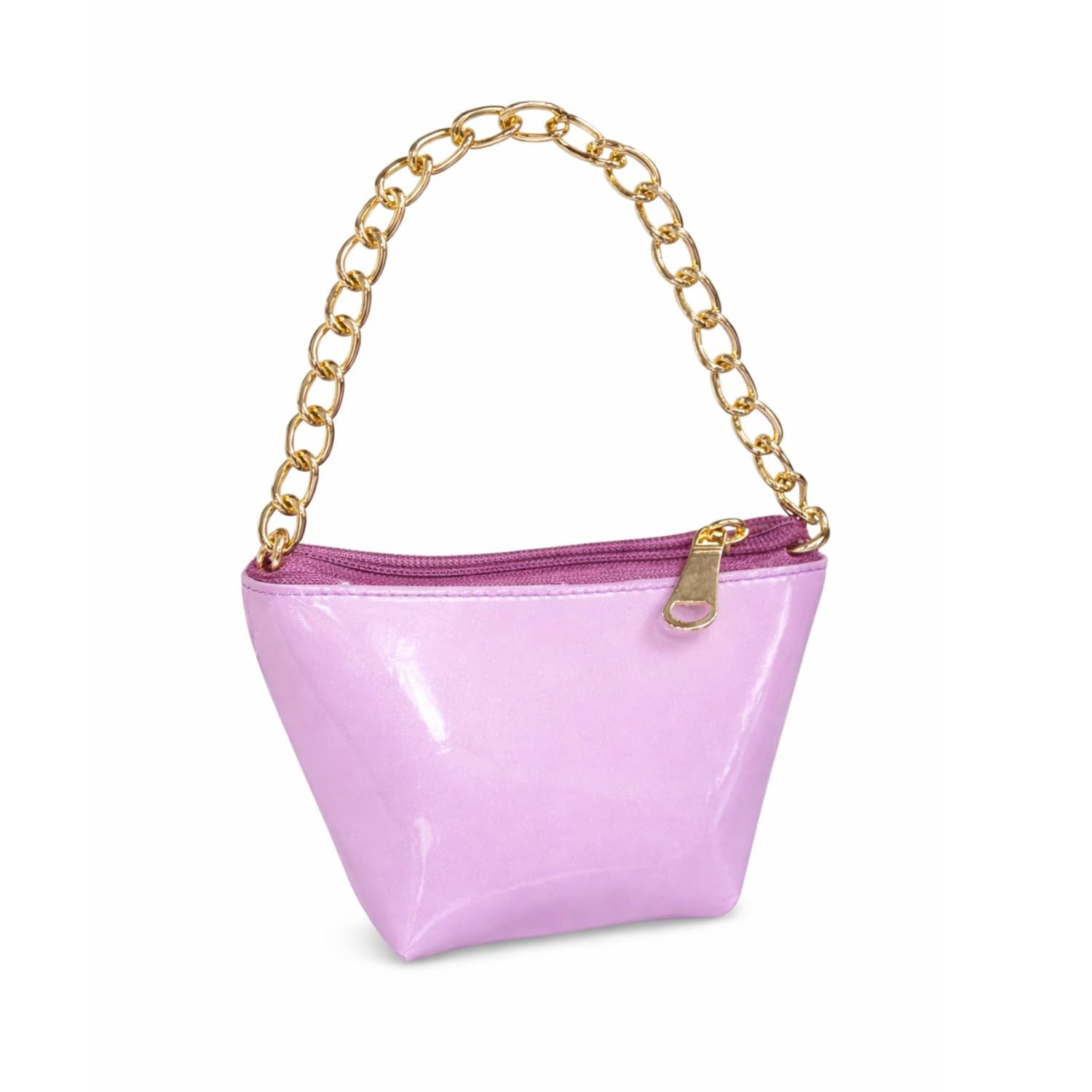 trendy mini chain handle handbag for women – stylish compact party purse, glossy finish cute fashion pouch (purple)
