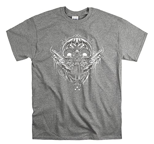 T-shirt motif machine à tatouer crâne en coton épais confortable gris XL
