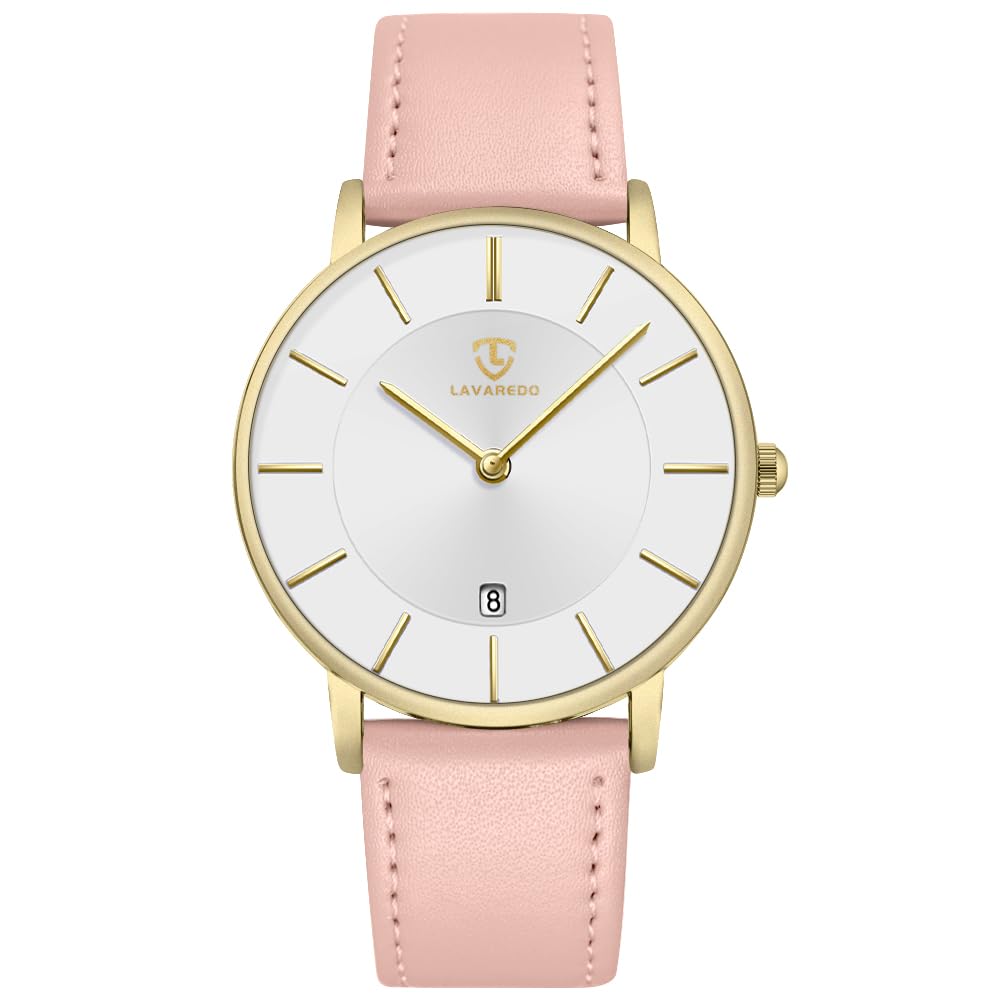 L LAVAREDO Watch for Men, Extremely Thin Mens Watches Minimalist Analog Men's Leather Wrist Watches with Time/Date, Birthday Gift for Men Boyfriend