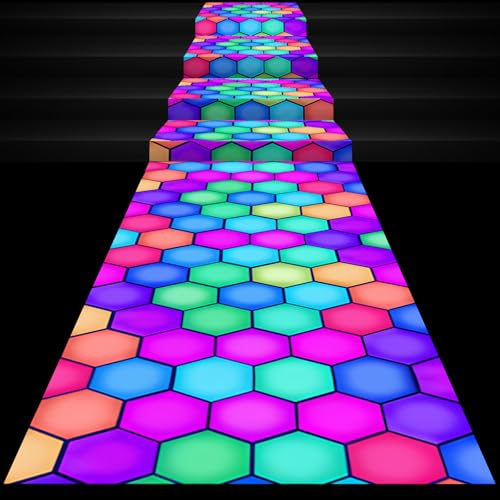 Haull 138 x 59 Inch Glow in The Dark Party Supplies Neon Party Decorations Light up Dance Floor Blacklight Rug UV Reactive Fluorescent for Carnival Birthday Wedding Favors(Pentagon)