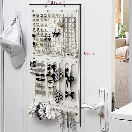 KARLOR Schmuck-Organizer zum Aufhängen,Wand Schmuckaufbewahrung Ohrringe Kette Haargummi Armband Haarspange Stirnband Brille Schmuck Aufbewahrungssystem Hängend Filztafel Hängetasche 66x35cm