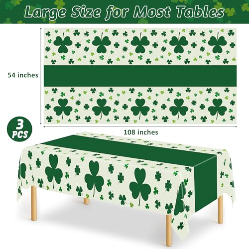 Image of QZYL 3 Pack St Patricks Day Decorations, 108 inch X 54 inch St Patricks Day Tablecloth, Disposable Plastic Shamrock Green Tablecloths Grass Table Cover, Irish Holiday Table Cloth for Shamrock Party Supplies