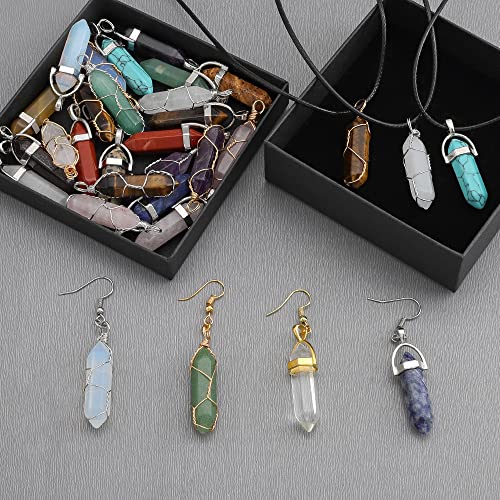 Lezam 24 Pcs Healing Chakra Crystal Pendant Hexagonal Pointed Natural Bullet Shaped Gemstone Wire Wrapped Quartz Stone Charm Pendants For Necklace Jewelry Making (12-12) #TOP5