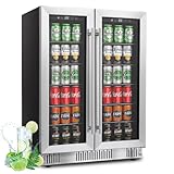 DOGHLY 24 Inch Wine and Beverage Refrigerator, Dual Zone Wine Cooler with Advanced Cooling, 176 Cans and 42 Bottles Capacity, Built-in or Freestanding Beverage Fridge for Home, Bar, Kitchen