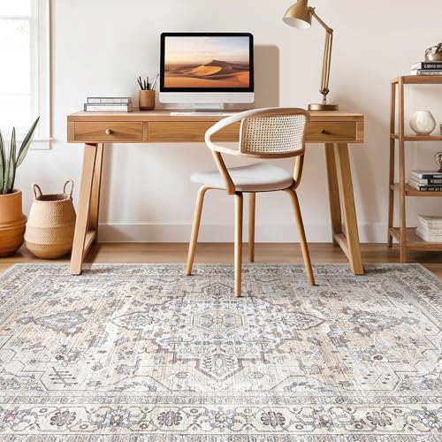 10x12 Area Rug Living Room: Washable Boho Large Neutral Vintage Soft Rugs Stain Resistant Farmhouse Non Slip Indoor Floor Carpet for Bedroom Nursery Kids Playroom Office Dining Room- Ivory Gray