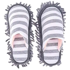 YARNOW Grey Chenille Duster Mop Slippers Shoes Cover Fiber Washable Socks Household Cleaning Tools for Bathroom Office House Floor Polishing Cleaning Free Size