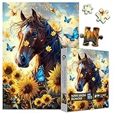 Flower Horse Puzzles for Adults 1000 Piece, Nature Sunflower Butterfly Garden Themed, Animal Floral Challenging Jigsaw Puzzle