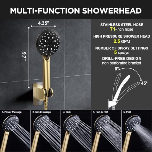 Image of Veken 11.8 inch Rain Shower Head with Handheld, High Pressure Handheld Shower with Multi Spray Modes, Rainfall Combo with Metal Extension Arm, Detachable Dual Showerhead, Bathroom Decor, Gold