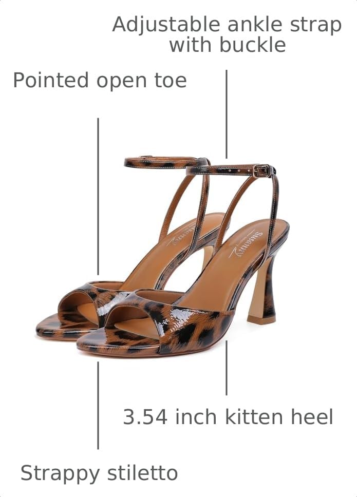 Image of Susanny High Heels for Women Pointed Open Toe Strappy Chunky Block Heels Ankle Strap Stiletto Kitten Heeled Sandals Wedding Bridal Party Prom Sexy Dress Shoes