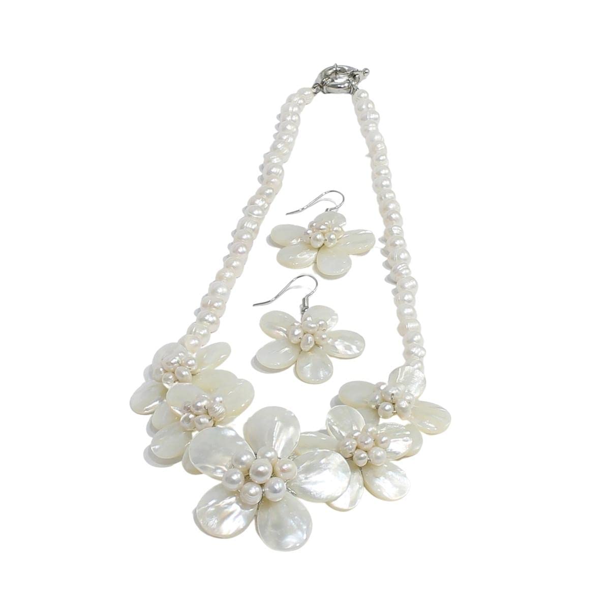 SEA BLOSSOMMaya Bazaar Natural 5 Mother of Pearl Flowers Freshwater Pearl Jewelry Set For Women & Girls