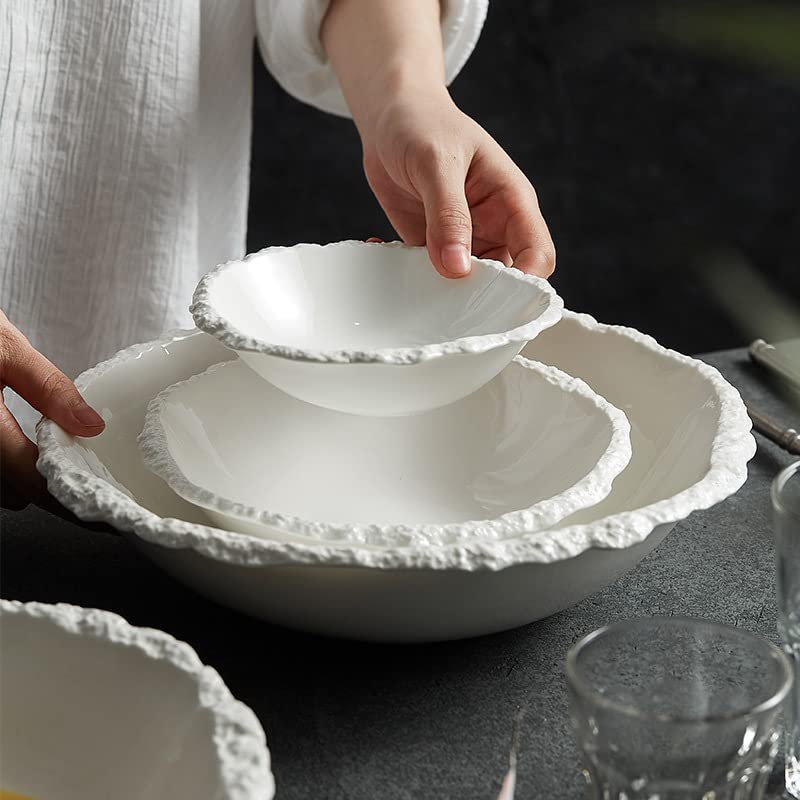 Speiseteller, Teller aus Steinkorn, weiße Keramik, Suppe, Nudeln, Hotel, Restaurant, Geschirr, Salat, Desserttablett, Speiseteller, stapelbare Speiseteller