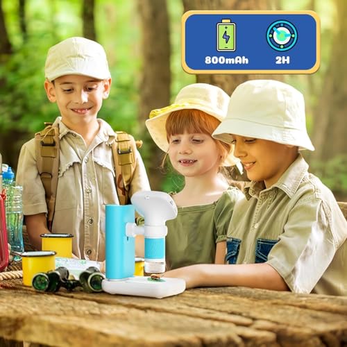 Image of Tobo Microscope for Kids 1000X Portable Handheld Microscopes Base Stand, 2 inch HD Screen Pocket Microscope Support Camera and PC Video Digital Microscopes for Kids Over 3 Years Old (Blue)