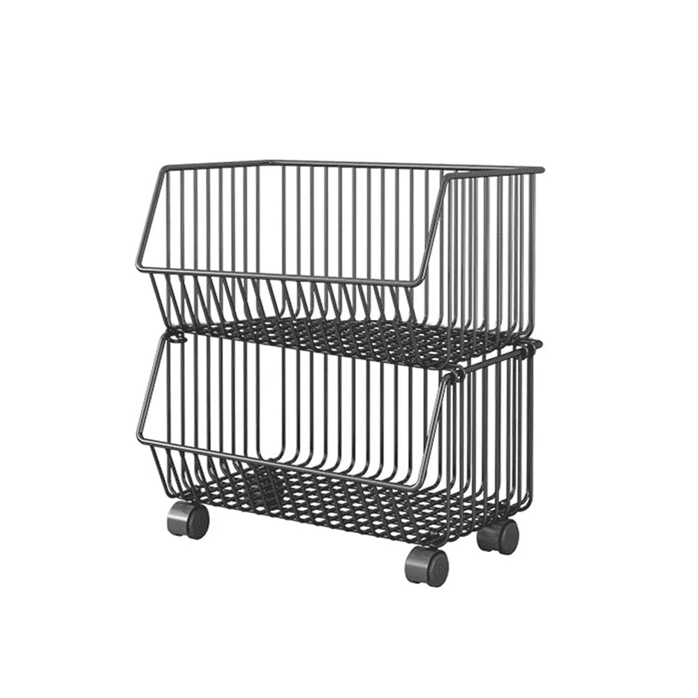Carro Rodante de Cocina Versátil, Estante de Almacenamiento de Alambre de Metal, Gran Capacidad, 2 Niveles Negros para Especias y Verduras, Cesta de Drenaje Extraíble (2 Niveles)
