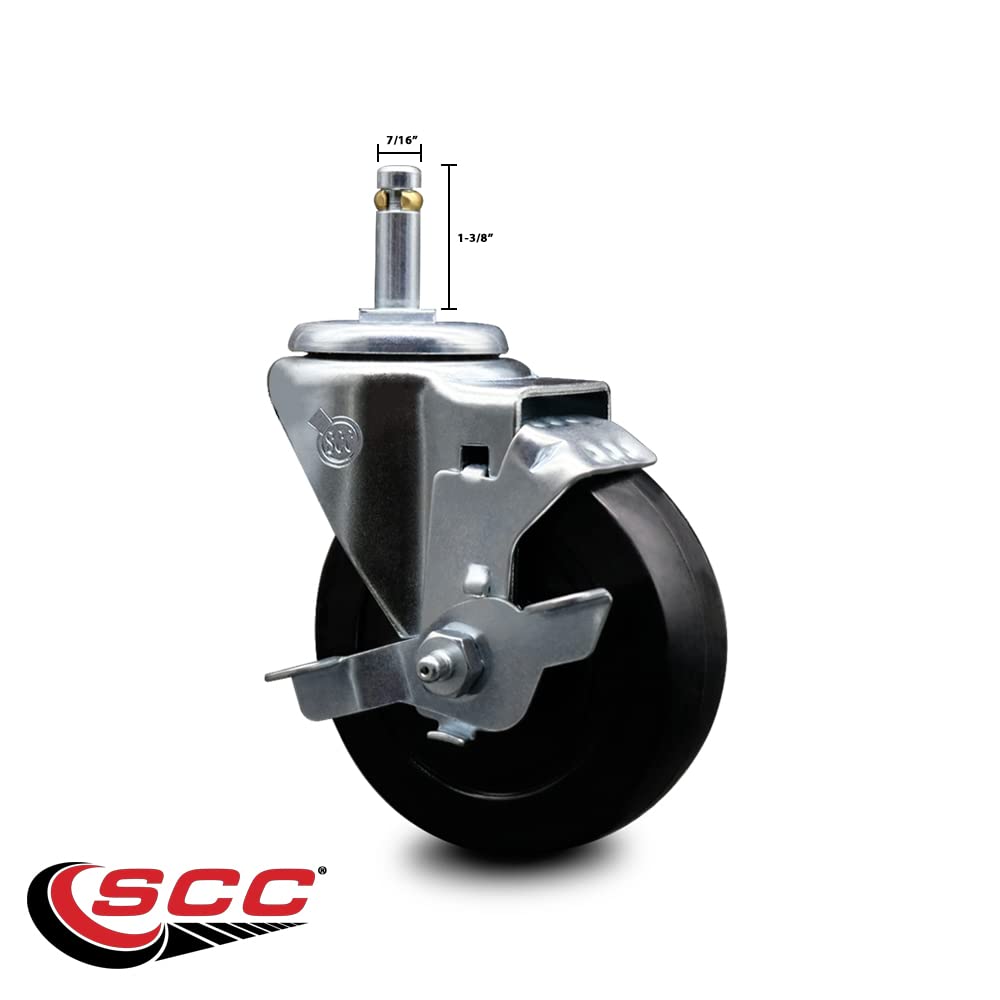 190269611 Assure Parts 4 Inch Swivel Grip Ring Stem Caster with Brake – Fits Vollrath Models 79001 79002 79018 79301 79302 79818 - Light Duty Replacement – Soft Rubber Wheel - Service Caster Brand