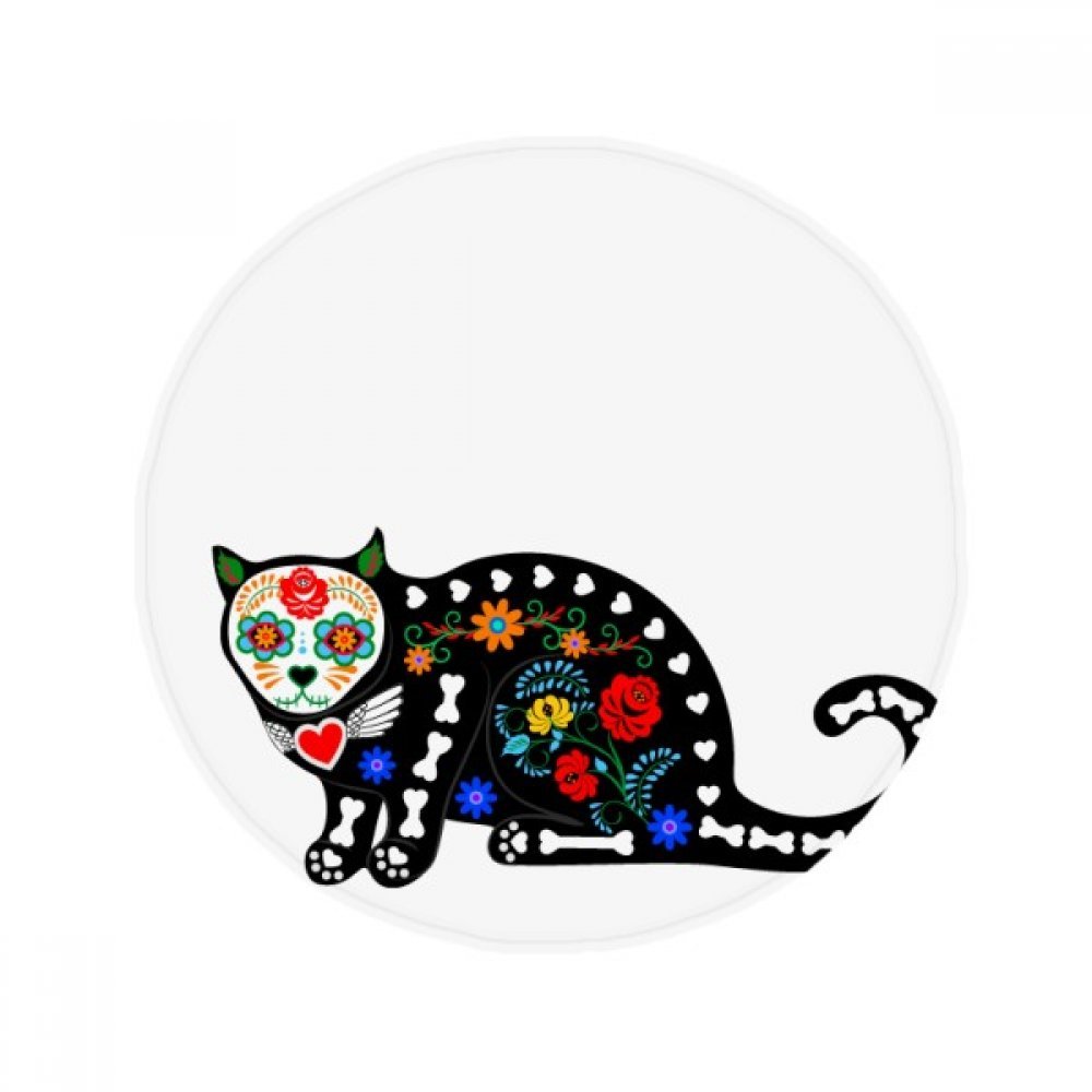 Tapis chat noir 80cm antidérapant avec motif fleur d'os pour salon et salle de bain