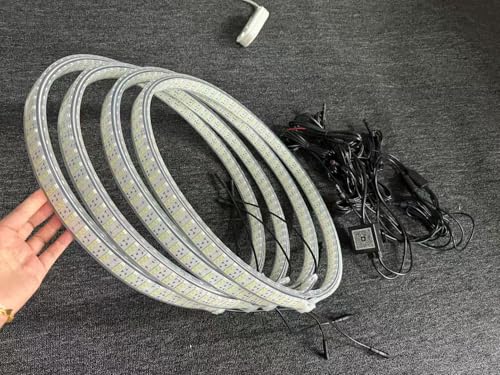 6 Rolls 17.5” Double Sided Triple Row Wheel Lights IP68 Waterproof Bluetooth with Cree LED Chips Brightness Off - Road Vehicles Car Truck Stunning Strobe, Flash & Breath Effects