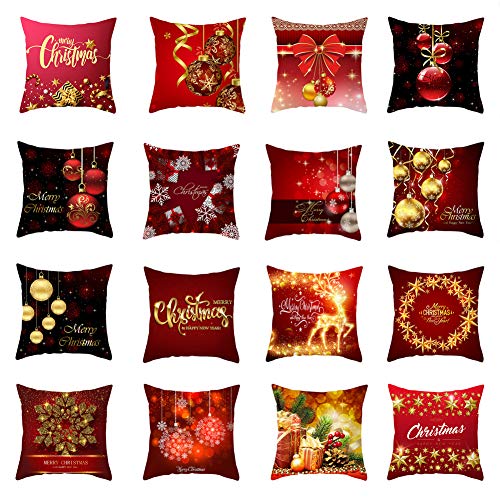AKDSteel Fronhas de Natal Série Vermelha Poliéster Pêssego Capa de almofada Sofá Decoração de Sofá T