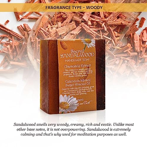Image of Nyassa Luxurious Sacred Sandalwood Handmade Natural Bathing Soap | Buy 2 get 1 free |Chamomile Extract & Calendula with Organic Sweet Almond Oil |Sandalwood Fragrance | All 75gm
