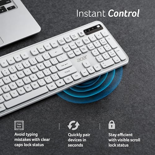 Image of Acer SoftKey Pro Wireless Keyboard | 2.4GHz USB Connectivity | Full-Size 108-Key Layout with Numeric Keypad | Silent Round Keys | Slim Minimalist Design | Windows & iOS | White | AAA Battery Included