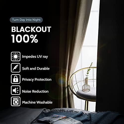 Image of SimpleHome Beige 100% Blackout Curtains Room Darkening Living Room 90 Inch