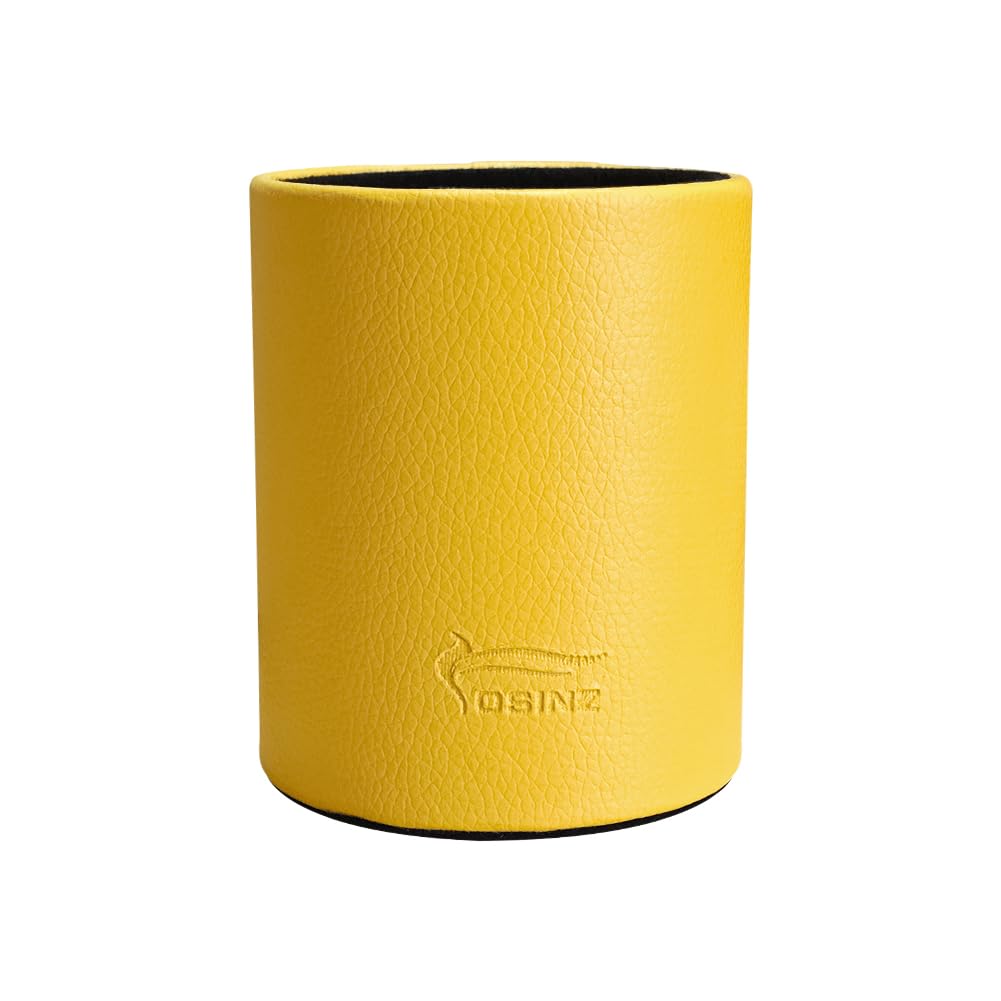 Fosinz PU Leather Pen Holder Round Pencil Holder Pen Pot Pen Cup Makeup Brushes Holder Stand Display Desk Stationery Organiser for Home Office School(Yellow)