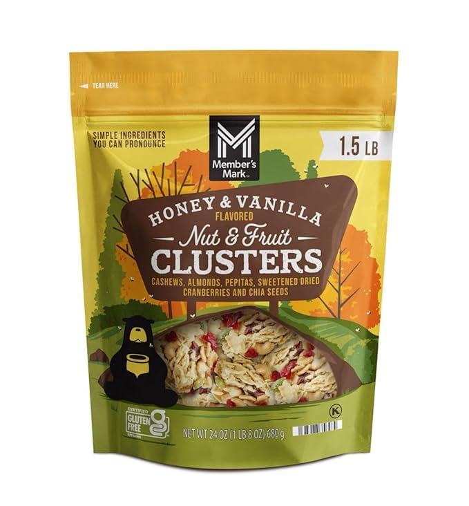 Honey Vanilla Nut & Fruit Clusters - 24 oz, Resealable Pouch, Cashews, Almonds, Cranberries, Chia Seeds, Perfect Crunchy Snack for Any Occasion