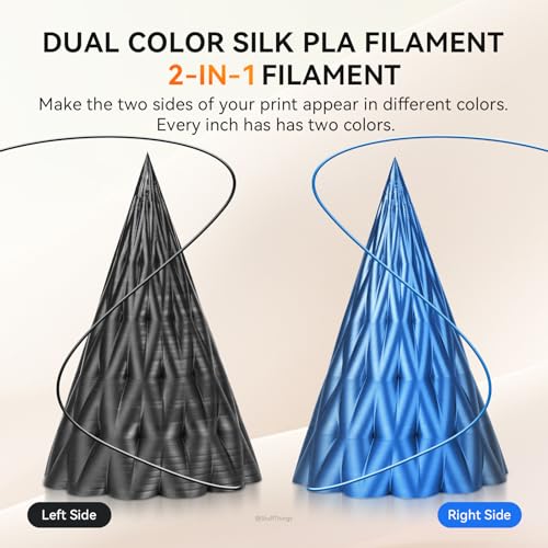 Image of TECBEARS Silk PLA Filament Dual Color, Shiny 3D Printer Filament 1.75mm, Dimensional Accuracy + /- 0.02mm, 1kg Spool(2.2lbs) Fits for Most FDM 3D Printers(Black Blue)