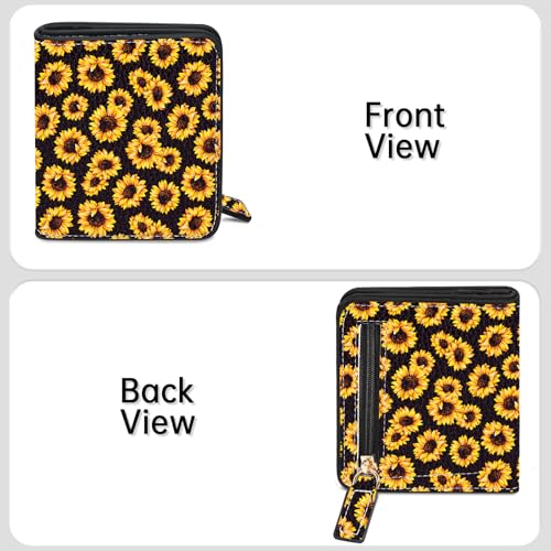 Image of Toughergun Sunflower Floral RFID Small Wallet Women, Slim Thin Vegan Leather Bifold Wallet with Zipper Coin Pocket & ID Window, Cute Mini Credit Card Holder Gift for Women Ladies Teen Girls