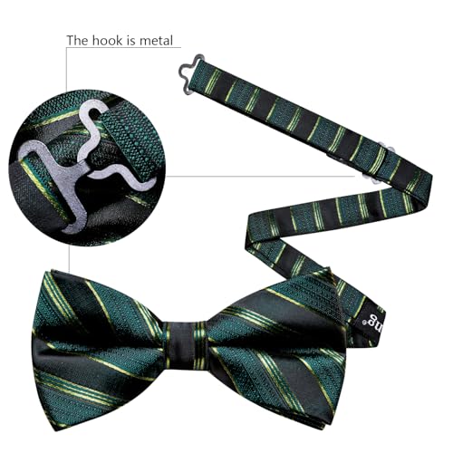 Image of Barry.Wang Paisley Striped Bow Tie for Men Silk Pre-Tied Bowtie Pocket Square Cufflinks Set Formal Wedding Party Prom