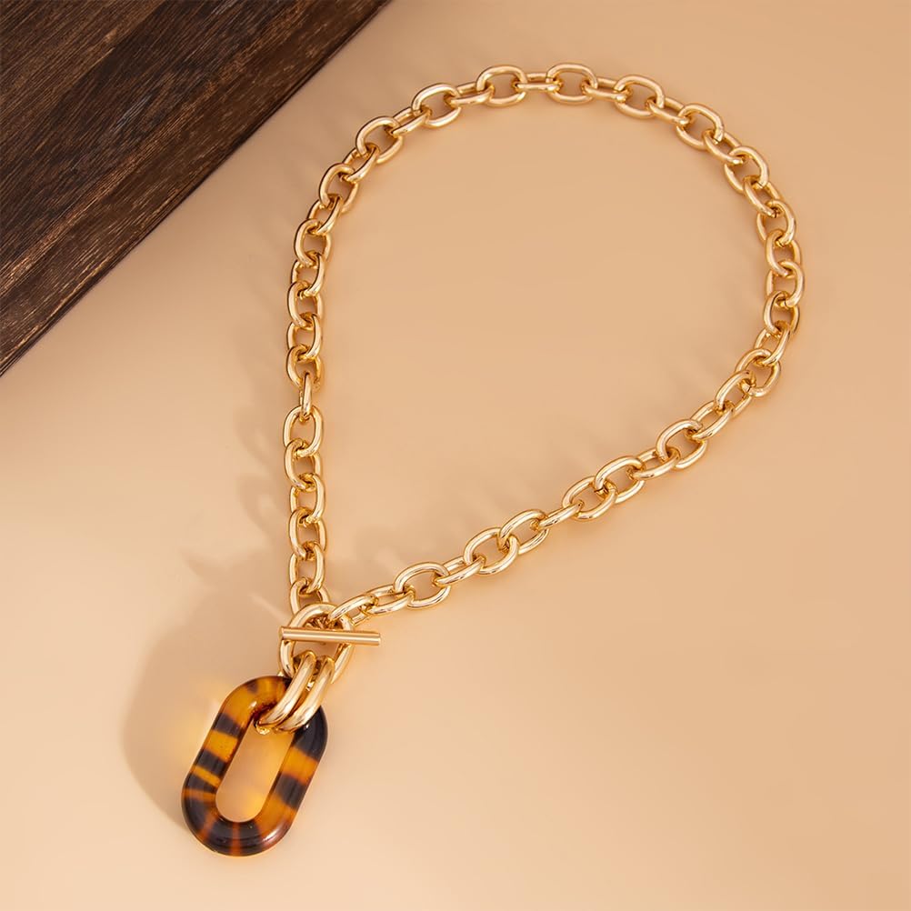 Chunky Short Gold Chain Choker Acrylic Leopard Necklaces for Women Trendy, Unique Small Pendant Collar Necklace Punk Party Jewelry Accessories Gift - Image 6