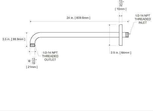 Miniatura 7 de OFFO Brazo de ducha con brida, 24 pulgadas níquel cepillado montaje en pared brazo de cabezal de ducha de ángulo de repuesto montado en pared para
