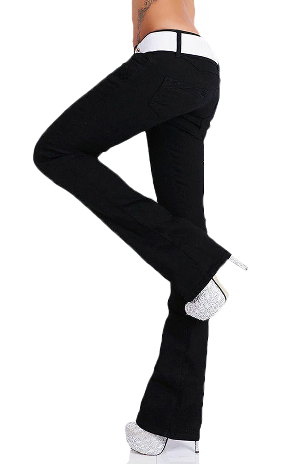 Damskie spodnie Bootcut Jeans spodnie z efektem uderzania Denim Stretch pasek XS-XL