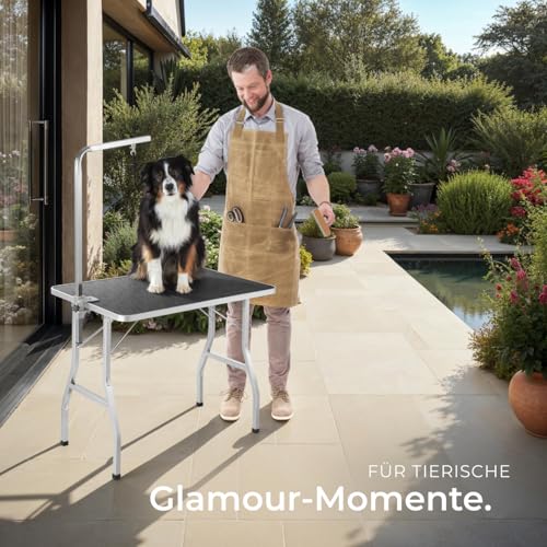 tectake® Haustier Trimmtisch, Frisiertisch Hund und Katze, Pflegetisch, Hundefriseur Zubehör, Dog Grooming, mit Galgen, Groomer Tisch klappbar, Schertisch Hund gummiert und Kratzfest - schwarz/grau