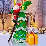 7ft Christmas Inflatables Outdoor Decorations, Christmas Blow up Santa Claus with Tree Built-in Rotating Colorful LED Lights, Xmas Holiday Party Indoor Outdoor Décor for Yard Lawn Garden