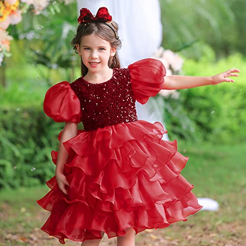 Vestido de lentejuelas infantil cómodo que no pica para fiestas y bodas en color rosso 2