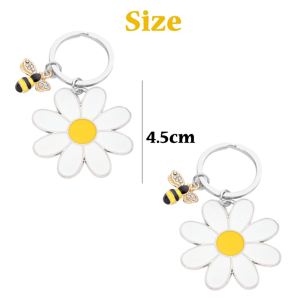 MEZHEN Daisy Key Ring Flower Key Ring Party Bag Women's Key Ring Bee Decoration Pendant Key Ring Decoration Key Purse Bag Accessories Party Gifts - Image 2