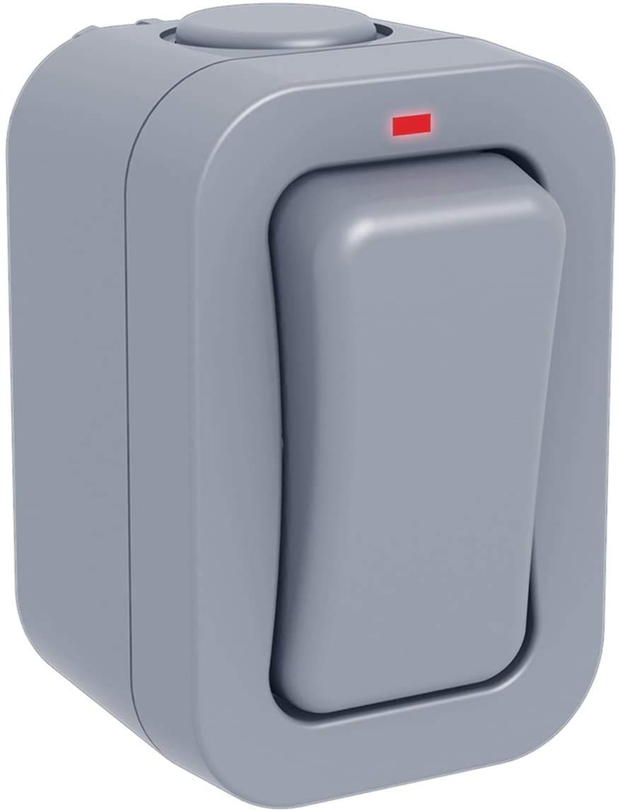 BG Electrical WP12S Single Slim 2-Way Outdoor Weatherproof Switch, IP66 Rated, Grey