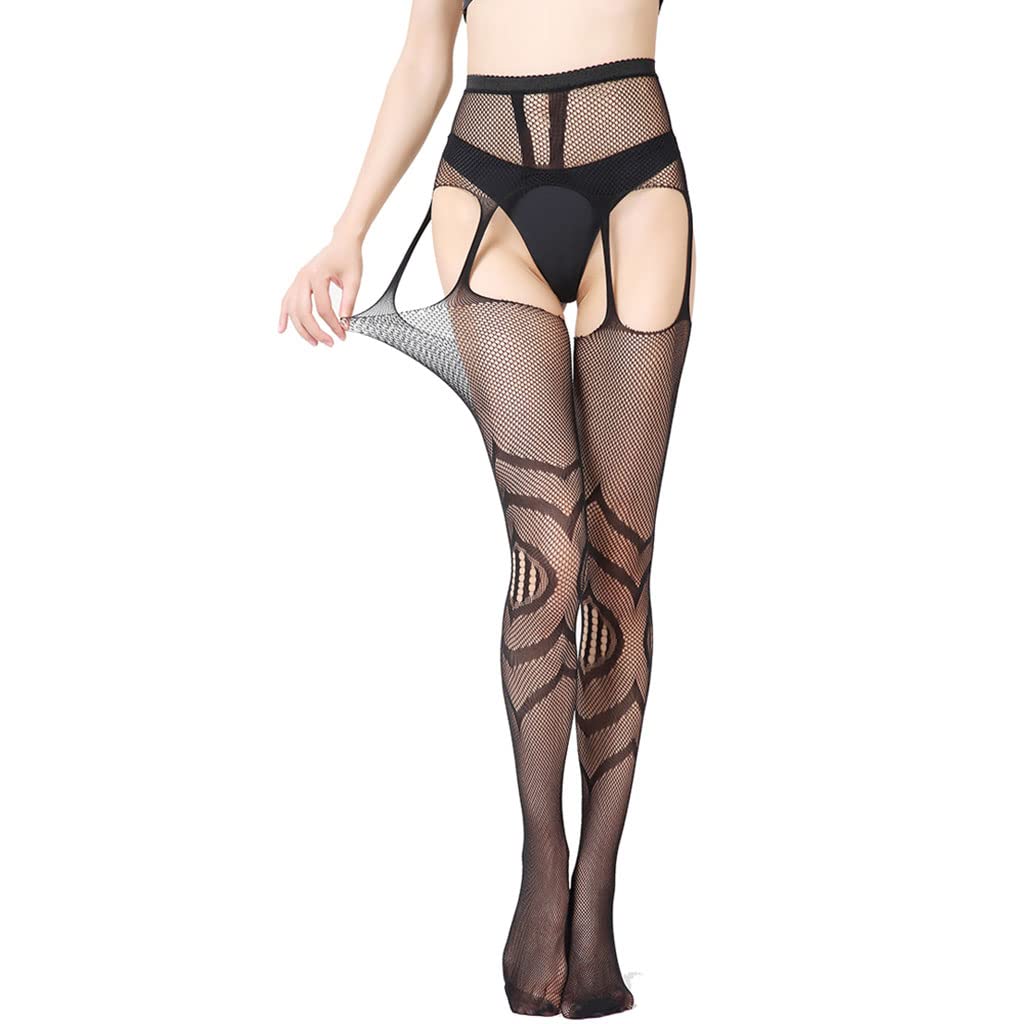 Lot de 2 Paires de Bas Porte-Jarretelles Noirs, Lingerie Sexy, Bas en Dentelle pour Femme (Dos B) (Dos C)