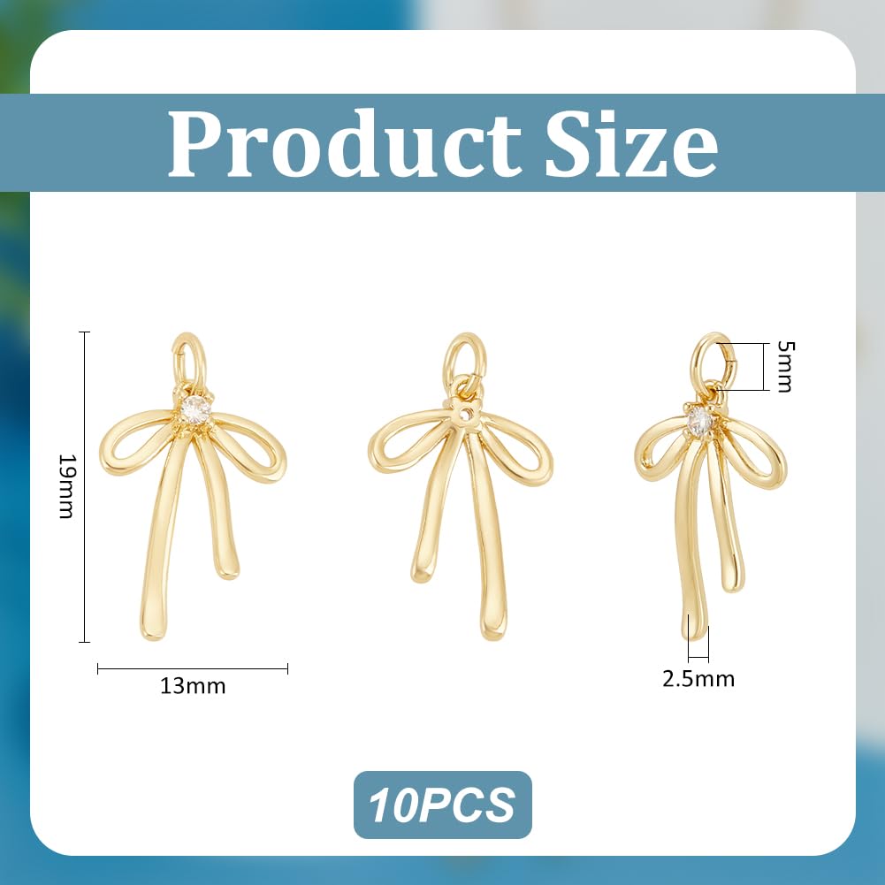 UNICRAFTALE 10Pcs 18K Gold Plated Bowknot Charms Earring Charms Bowknot Pendants with Rhinestone Brass Bow Pendants Necklace Charm Jewelry Pendant for Summer Bracelet Earrings Wedding - Image 3