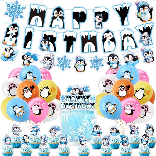 Winter Holiday Party Decorations Set with Ice Snow Theme Balloons Banner for Birthday Celebrations