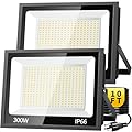 300W LED Flood Light Outdoor, 36000LM Brighter Work Light with 10FT US Plug, IP66 Waterproof Exterior Security Lights, 5000K Daylight White Outside Floodlights for Stadium Playground Garden, 2 Pack