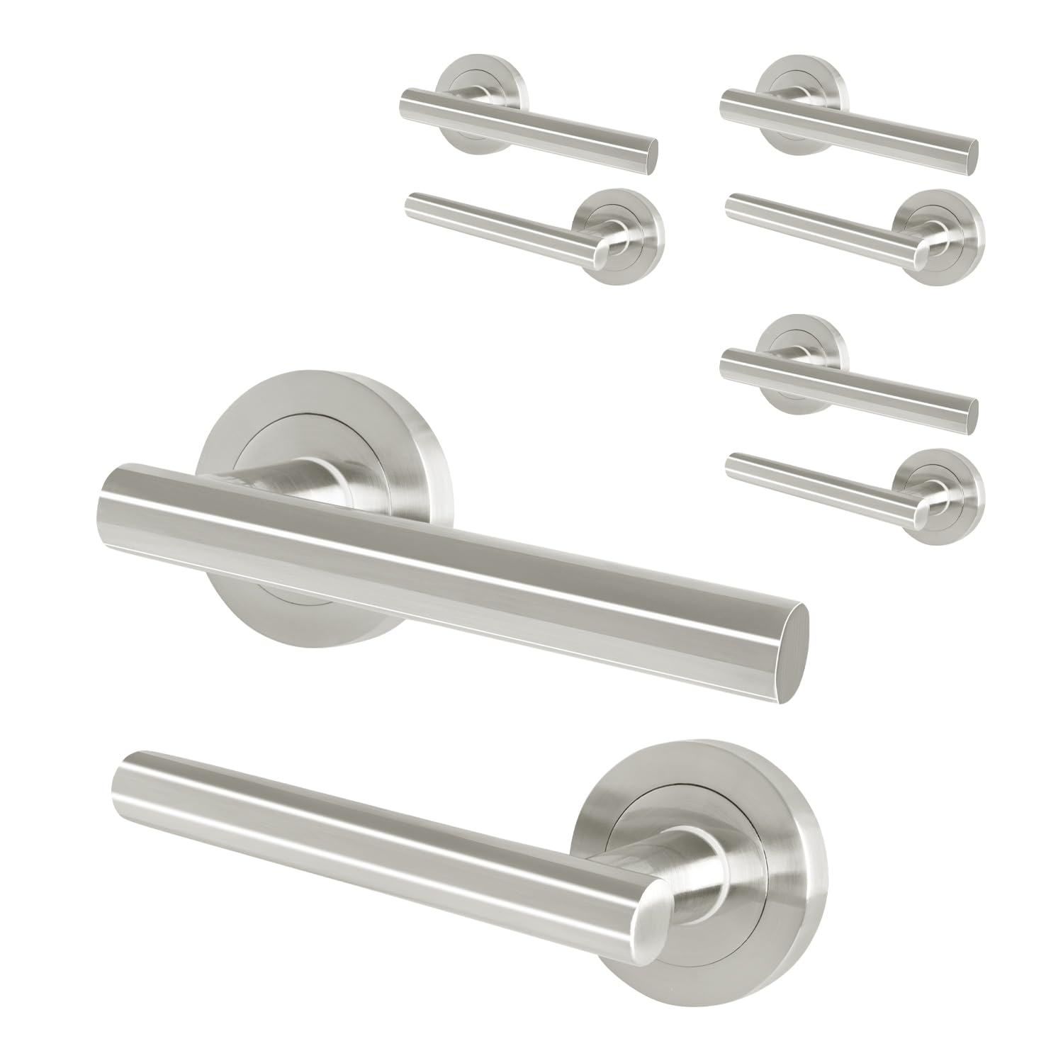 EAI Internal Door Handle Satin Nickel | 4 Pairs Satin Lever on Rose Round Handles | Oliena Range โ image 1